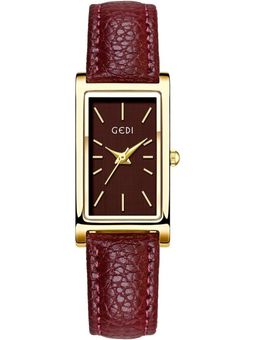 Women's Gold Red Analog Quartz Ultra-Thin Rectangle Vintage Square Wrist Watch